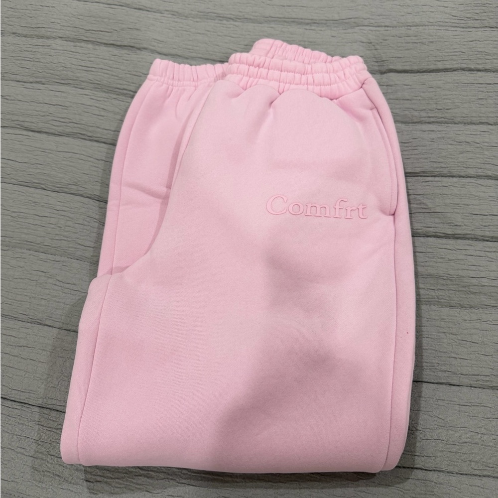 Kids Pink 'Comf rt' Embroidered Sweatpants